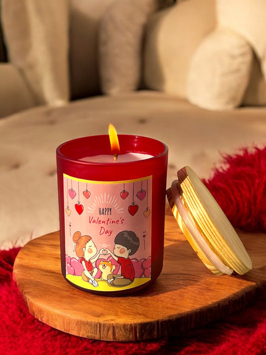 Valentine's Day Scented Jar Candle & Greeting Card Gift Set – Cute Couple Design