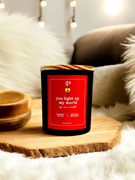 "You Light Up My World Scented Jar Candle & Greeting Card – Perfect Valentine's Day Gift"